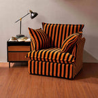 Bold Black & Orange Stripe Pattern Swivel Birch Wood Accent Chair - French Lounge Chair for Living Room Lumendat