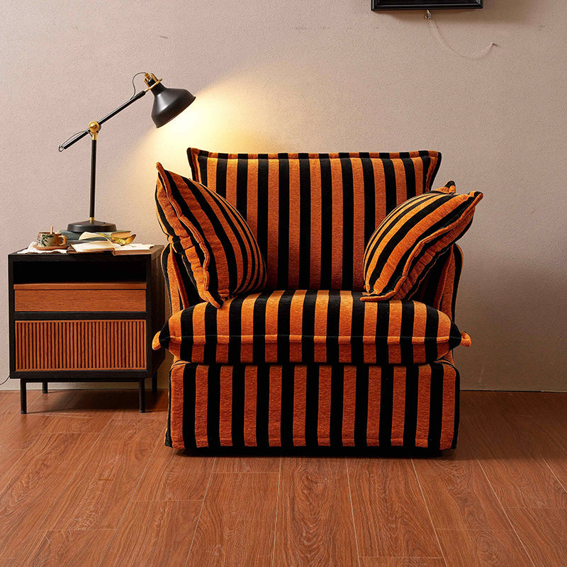 Bold Black & Orange Stripe Pattern Swivel Birch Wood Accent Chair - French Lounge Chair for Living Room Lumendat