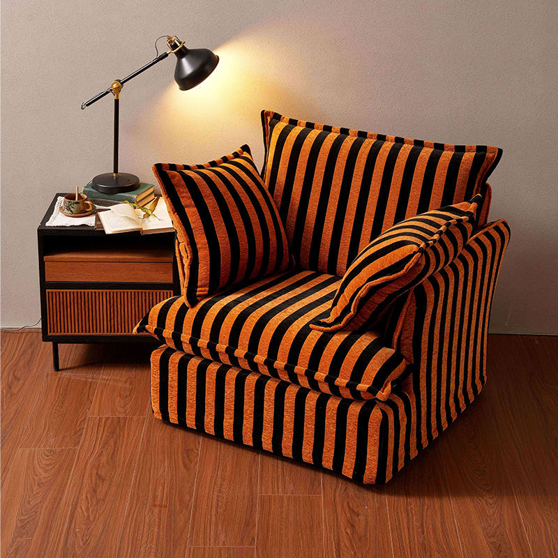 Bold Black & Orange Stripe Pattern Swivel Birch Wood Accent Chair - French Lounge Chair for Living Room Lumendat