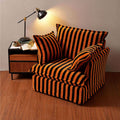 Bold Black & Orange Stripe Pattern Swivel Birch Wood Accent Chair - French Lounge Chair for Living Room Lumendat