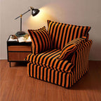 Bold Black & Orange Stripe Pattern Swivel Birch Wood Accent Chair - French Lounge Chair for Living Room Lumendat