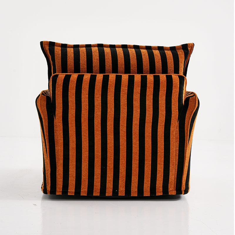 Bold Black & Orange Stripe Pattern Swivel Birch Wood Accent Chair - French Lounge Chair for Living Room Lumendat