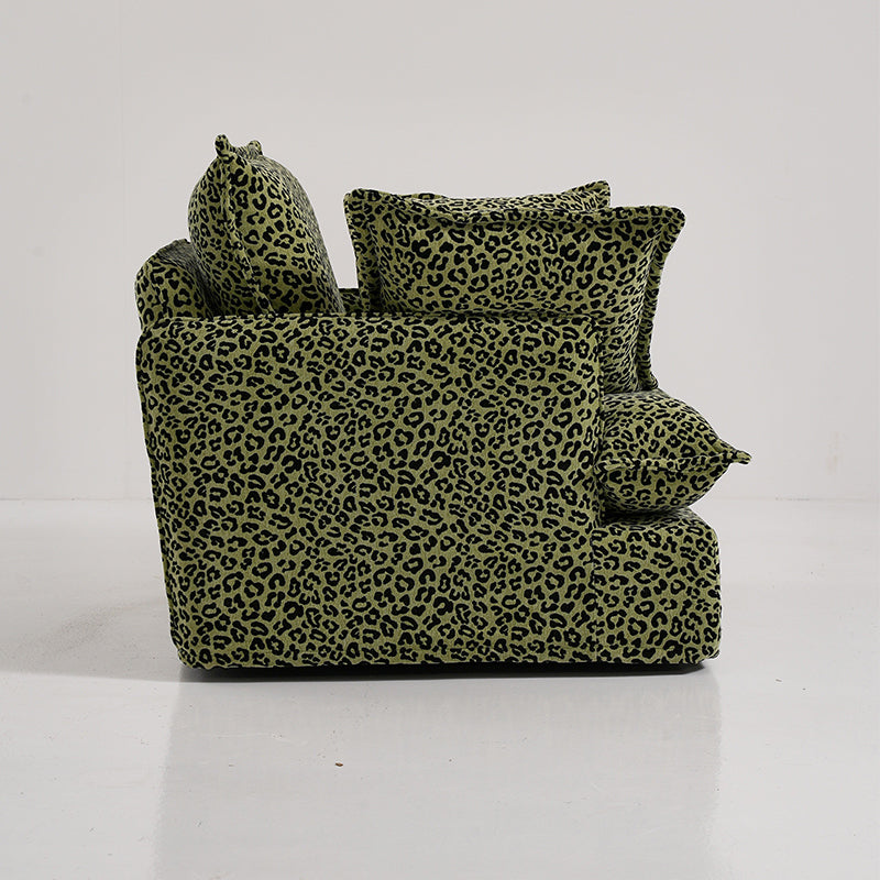Green Leopard Print Swivel Birch Wood Accent Chair - Vintage Oriental Sofa for Living Room Lumendat