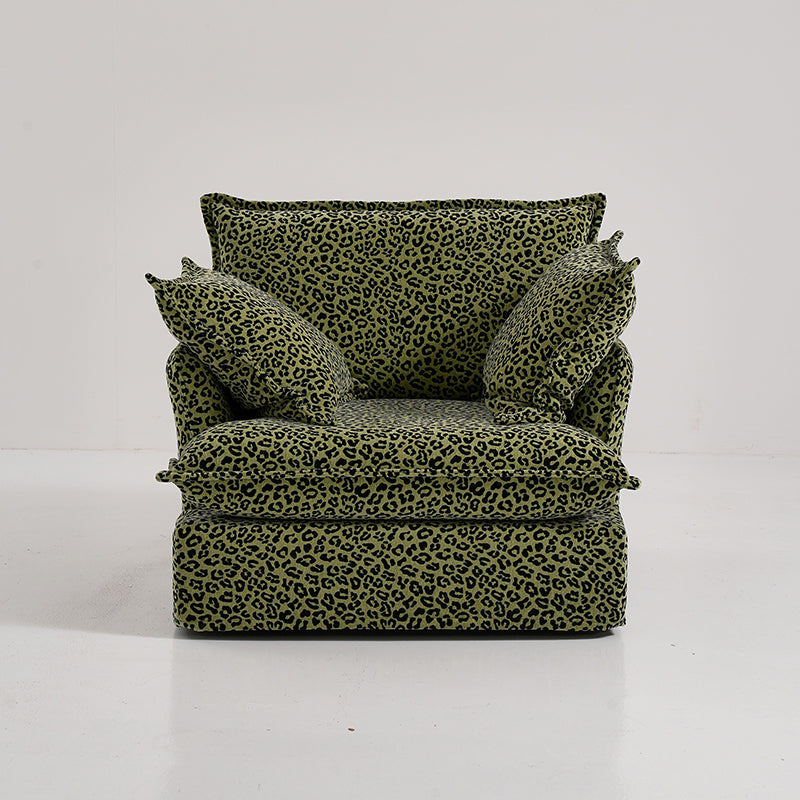 Green Leopard Print Swivel Birch Wood Accent Chair - Vintage Oriental Sofa for Living Room Lumendat