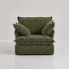 Green Leopard Print Swivel Birch Wood Accent Chair - Vintage Oriental Sofa for Living Room Lumendat