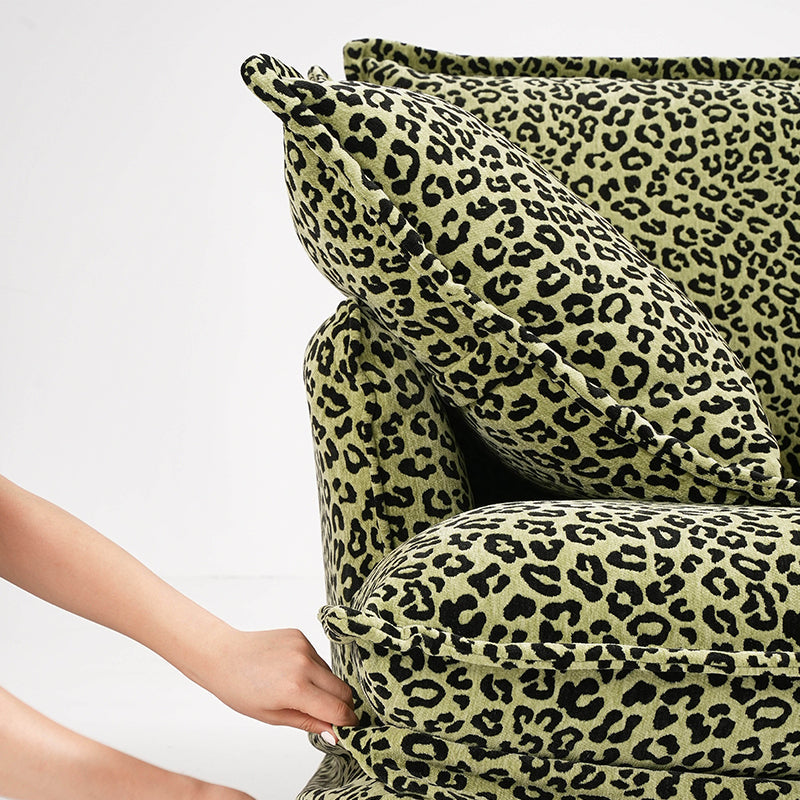 Green Leopard Print Swivel Birch Wood Accent Chair - Vintage Oriental Sofa for Living Room Lumendat