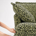 Green Leopard Print Swivel Birch Wood Accent Chair - Vintage Oriental Sofa for Living Room Lumendat