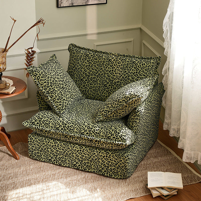 Green Leopard Print Swivel Birch Wood Accent Chair - Vintage Oriental Sofa for Living Room Lumendat
