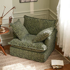 Green Leopard Print Swivel Birch Wood Accent Chair - Vintage Oriental Sofa for Living Room Lumendat