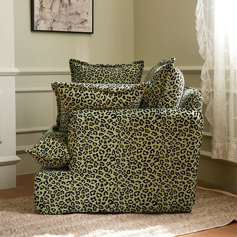 Green Leopard Print Swivel Birch Wood Accent Chair - Vintage Oriental Sofa for Living Room Lumendat