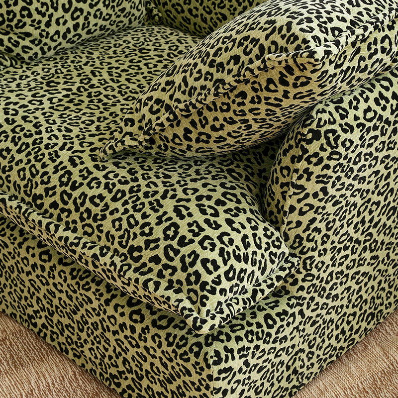 Green Leopard Print Swivel Birch Wood Accent Chair - Vintage Oriental Sofa for Living Room Lumendat