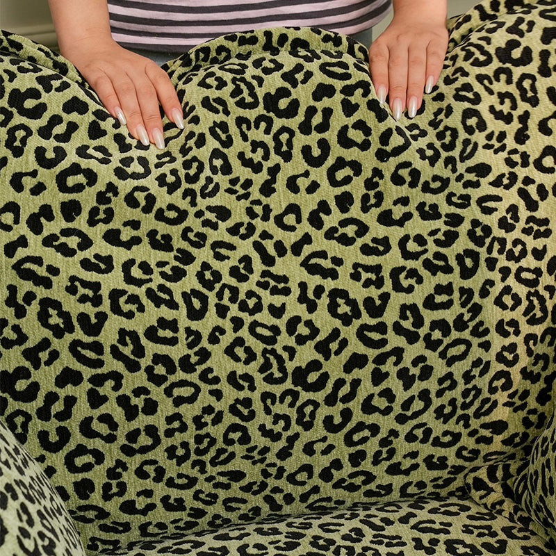 Green Leopard Print Swivel Birch Wood Accent Chair - Vintage Oriental Sofa for Living Room Lumendat