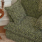 Green Leopard Print Swivel Birch Wood Accent Chair - Vintage Oriental Sofa for Living Room Lumendat