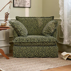 Green Leopard Print Swivel Birch Wood Accent Chair - Vintage Oriental Sofa for Living Room Lumendat