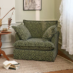 Green Leopard Print Swivel Birch Wood Accent Chair - Vintage Oriental Sofa for Living Room Lumendat