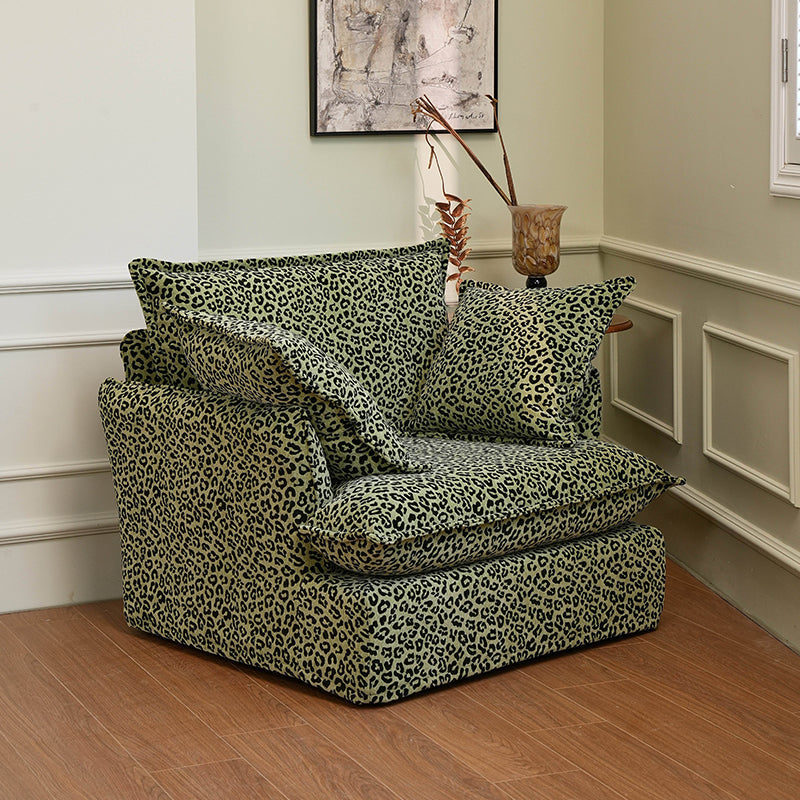 Green Leopard Print Swivel Birch Wood Accent Chair - Vintage Oriental Sofa for Living Room Lumendat