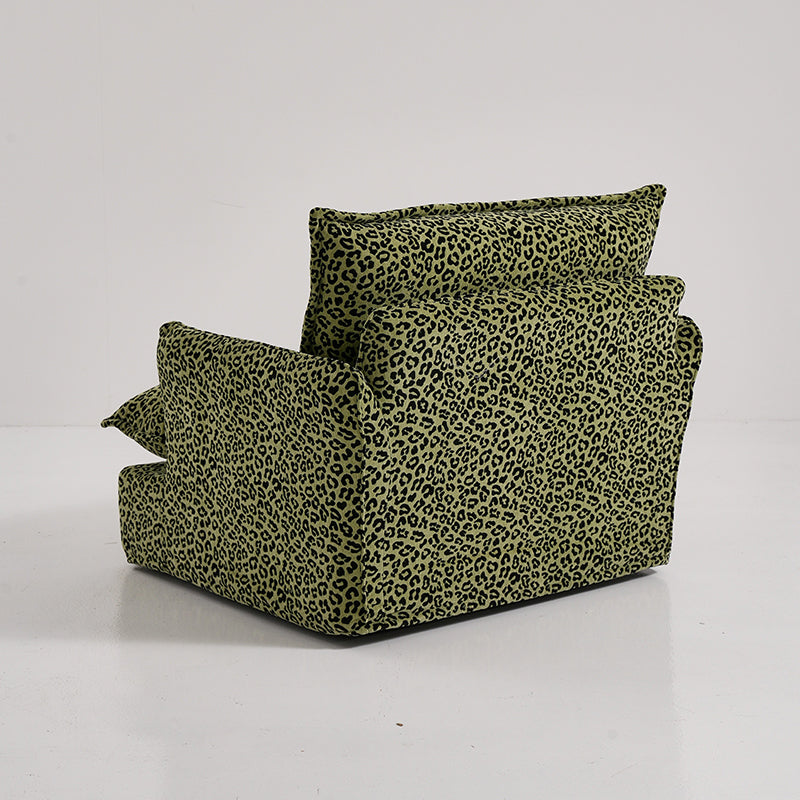 Green Leopard Print Swivel Birch Wood Accent Chair - Vintage Oriental Sofa for Living Room Lumendat