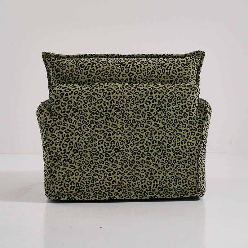 Green Leopard Print Swivel Birch Wood Accent Chair - Vintage Oriental Sofa for Living Room Lumendat
