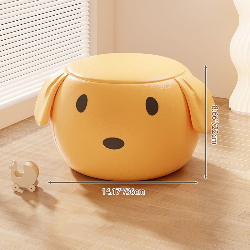 Lumendat Contemporary Creative Oil Wax Leather Solid Wood Stainless Steel Dog-Shaped Round Movable Low Stool For Living Room Lumendat