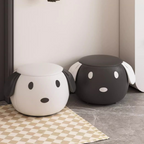 Lumendat Contemporary Creative Oil Wax Leather Solid Wood Stainless Steel Dog-Shaped Round Movable Low Stool For Living Room Lumendat