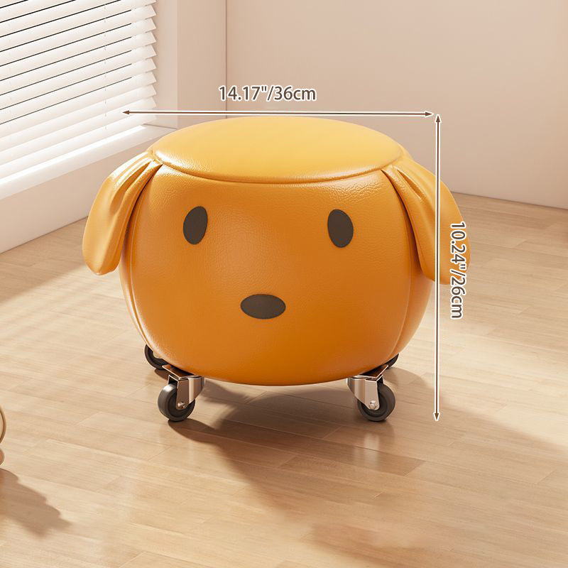 Lumendat Contemporary Creative Oil Wax Leather Solid Wood Stainless Steel Dog-Shaped Round Movable Low Stool For Living Room Lumendat