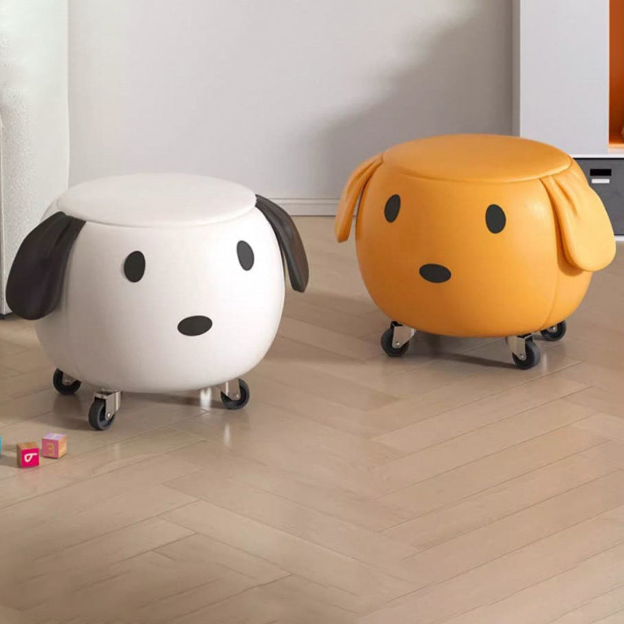 Lumendat Contemporary Creative Oil Wax Leather Solid Wood Stainless Steel Dog-Shaped Round Movable Low Stool For Living Room Lumendat