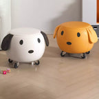 Lumendat Contemporary Creative Oil Wax Leather Solid Wood Stainless Steel Dog-Shaped Round Movable Low Stool For Living Room Lumendat