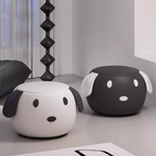 Lumendat Contemporary Creative Oil Wax Leather Solid Wood Stainless Steel Dog-Shaped Round Movable Low Stool For Living Room Lumendat