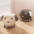 Lumendat Contemporary Creative Oil Wax Leather Solid Wood Stainless Steel Dog-Shaped Round Movable Low Stool For Living Room Lumendat