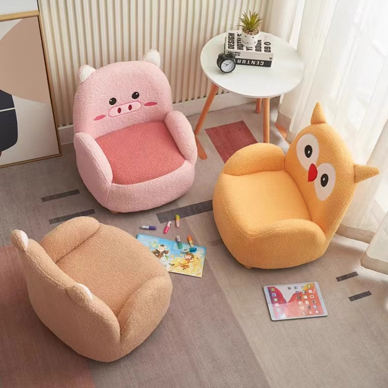 Lumendat Modern Art Deco Lambswool Solid Wood Cartoon Animal Rounded Square Accent Chair With Backrest Armrests For Living Room Lumendat