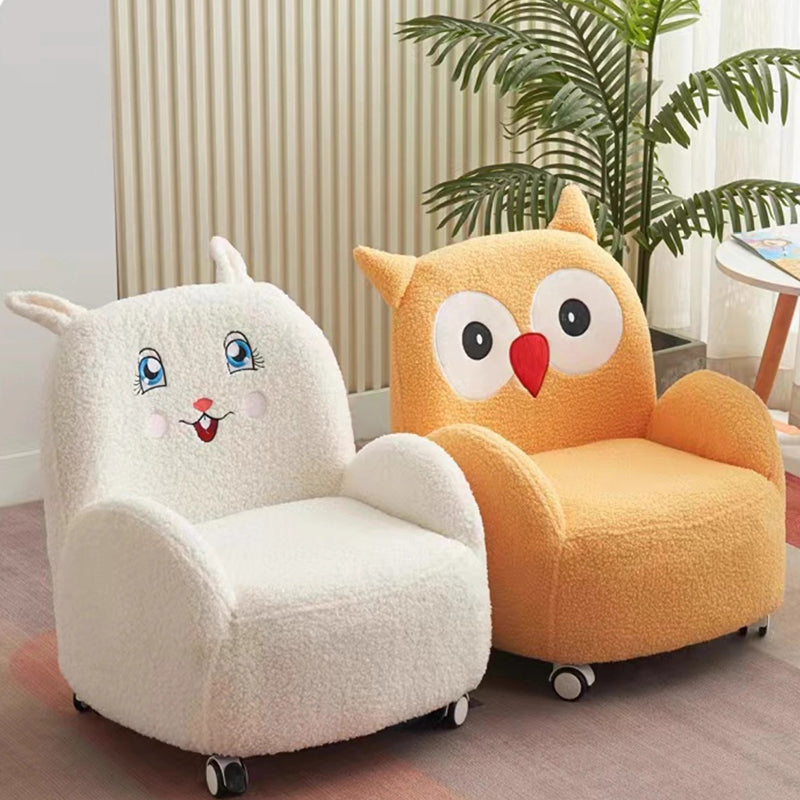 Lumendat Modern Art Deco Lambswool Solid Wood Cartoon Animal Rounded Square Accent Chair With Backrest Armrests For Living Room Lumendat