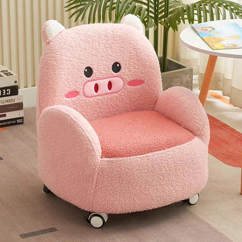 Lumendat Modern Art Deco Lambswool Solid Wood Cartoon Animal Rounded Square Accent Chair With Backrest Armrests For Living Room Lumendat
