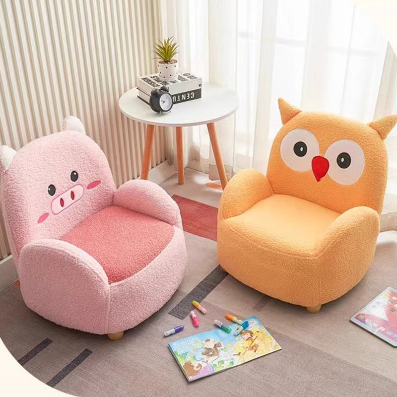 Lumendat Modern Art Deco Lambswool Solid Wood Cartoon Animal Rounded Square Accent Chair With Backrest Armrests For Living Room Lumendat