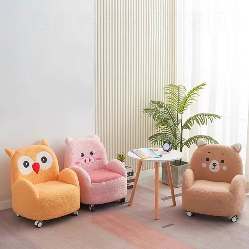 Lumendat Modern Art Deco Lambswool Solid Wood Cartoon Animal Rounded Square Accent Chair With Backrest Armrests For Living Room Lumendat