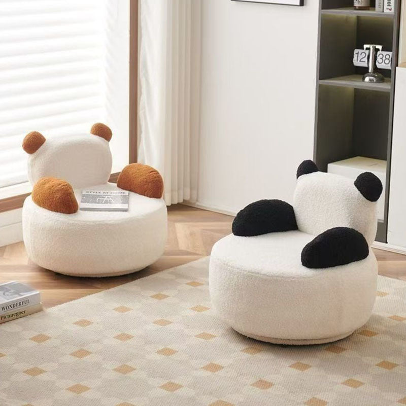Lumendat Modern Art Deco Lambswool Solid Wood Bear Round Accent Chair With Armrests For Living Room Lumendat