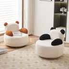 Lumendat Modern Art Deco Lambswool Solid Wood Bear Round Accent Chair With Armrests For Living Room Lumendat