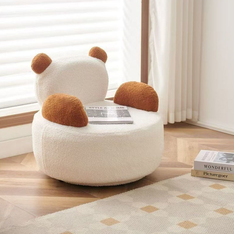 Lumendat Modern Art Deco Lambswool Solid Wood Bear Round Accent Chair With Armrests For Living Room Lumendat
