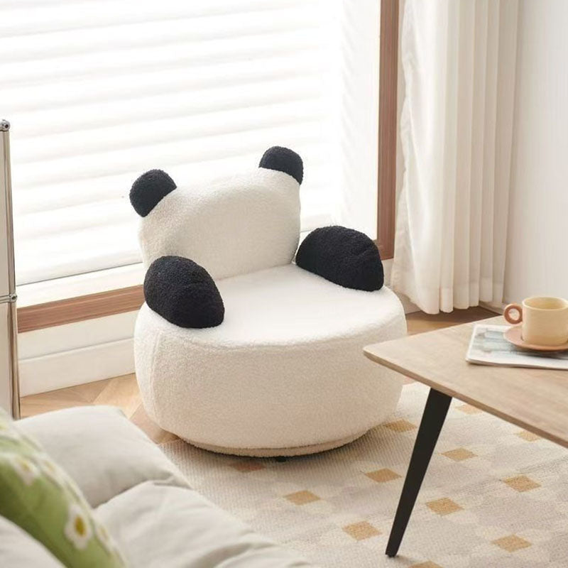 Lumendat Modern Art Deco Lambswool Solid Wood Bear Round Accent Chair With Armrests For Living Room Lumendat