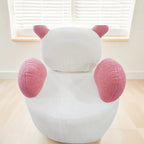 Lumendat Modern Art Deco Lambswool Solid Wood Bear Round Accent Chair With Armrests For Living Room Lumendat
