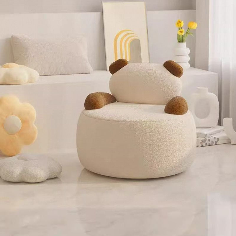 Lumendat Modern Art Deco Lambswool Solid Wood Bear Round Accent Chair With Armrests For Living Room Lumendat