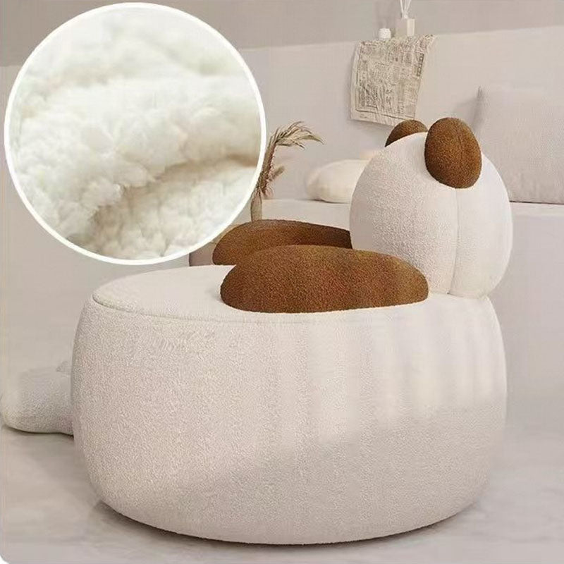 Lumendat Modern Art Deco Lambswool Solid Wood Bear Round Accent Chair With Armrests For Living Room Lumendat