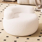 Lumendat Modern Minimalist Lambswool Solid Wood Curved Round Low Stool With Backrest For Living Room Lumendat