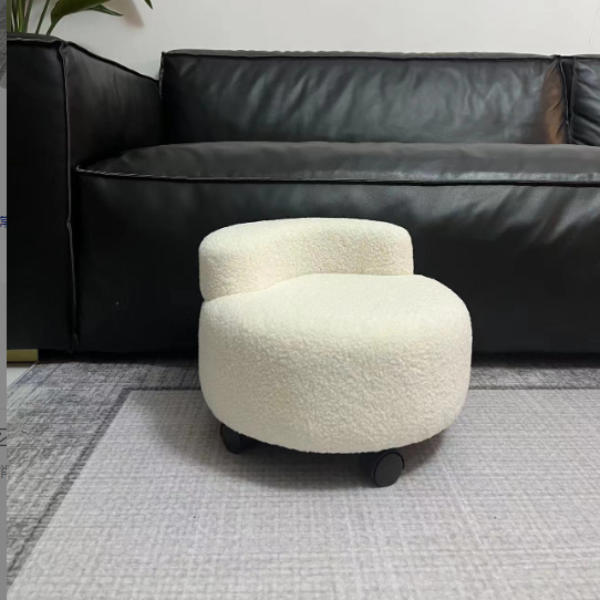 Lumendat Modern Minimalist Lambswool Solid Wood Curved Round Low Stool With Backrest For Living Room Lumendat