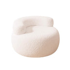 Lumendat Modern Minimalist Lambswool Solid Wood Curved Round Low Stool With Backrest For Living Room Lumendat