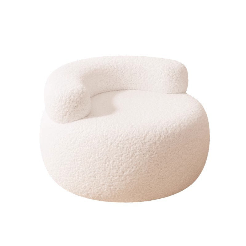 Lumendat Modern Minimalist Lambswool Solid Wood Curved Round Low Stool With Backrest For Living Room Lumendat