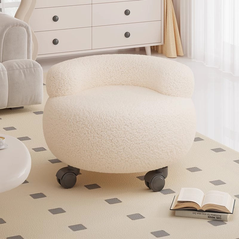 Lumendat Modern Minimalist Lambswool Solid Wood Curved Round Low Stool With Backrest For Living Room Lumendat
