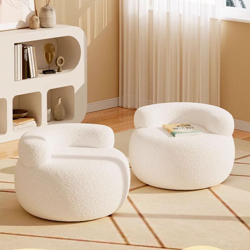 Lumendat Modern Minimalist Lambswool Solid Wood Curved Round Low Stool With Backrest For Living Room Lumendat