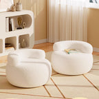 Lumendat Modern Minimalist Lambswool Solid Wood Curved Round Low Stool With Backrest For Living Room Lumendat
