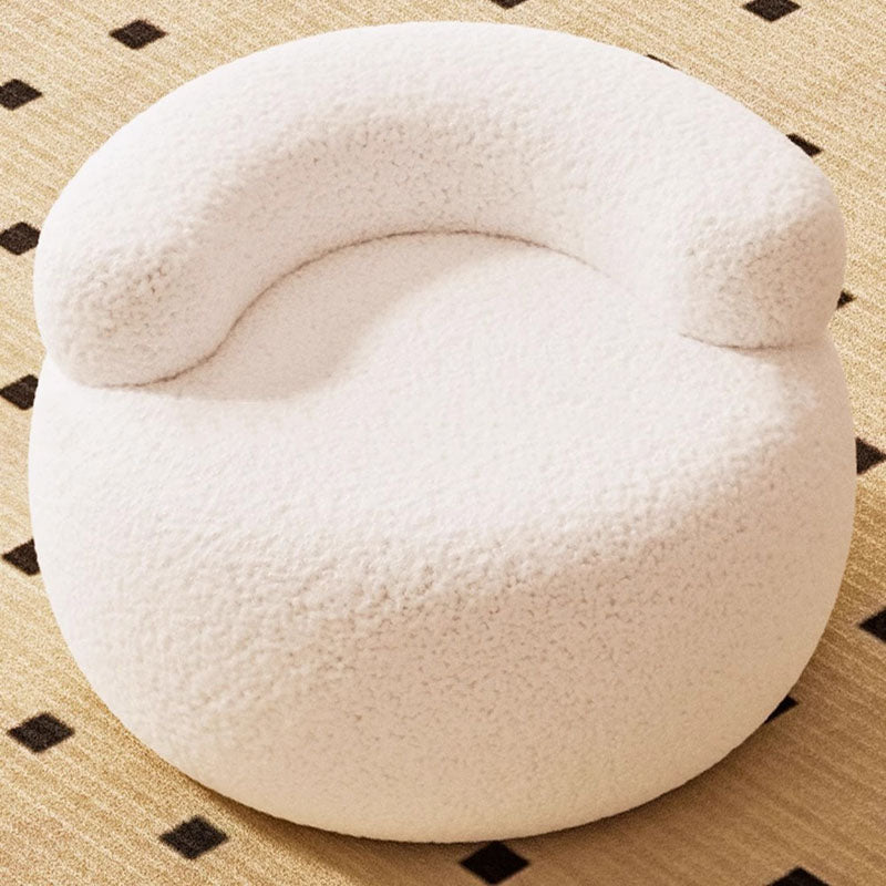 Lumendat Modern Minimalist Lambswool Solid Wood Curved Round Low Stool With Backrest For Living Room Lumendat
