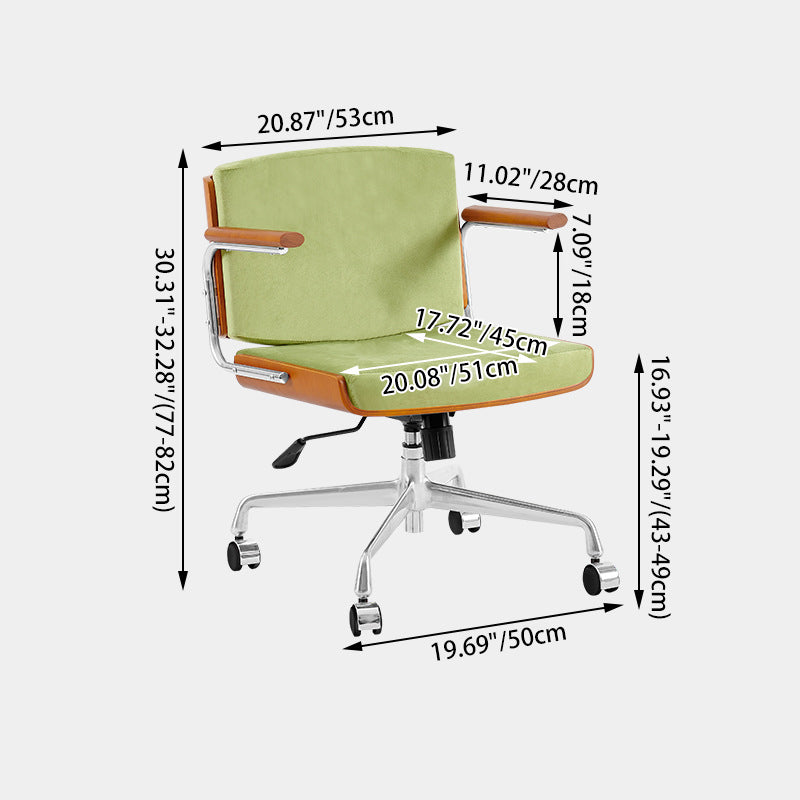Contemporary Scandinavian Velvet PU Leather Ash Wood Stainless Steel Rectangular Swivel Desk Chair With Armrest Backrest For Home Office DFM-F